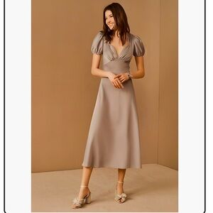 Sachin + Babi Shelley Puffy Sleeve Midi oyster Dress SZ 6 Anthropologie